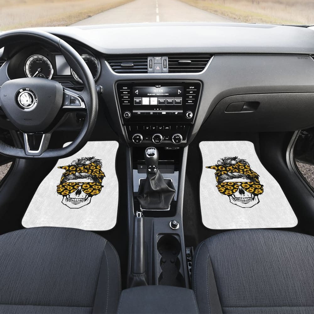 Amazing Skulls With Glasses And Bandana Sunflower Car Floor Mats
