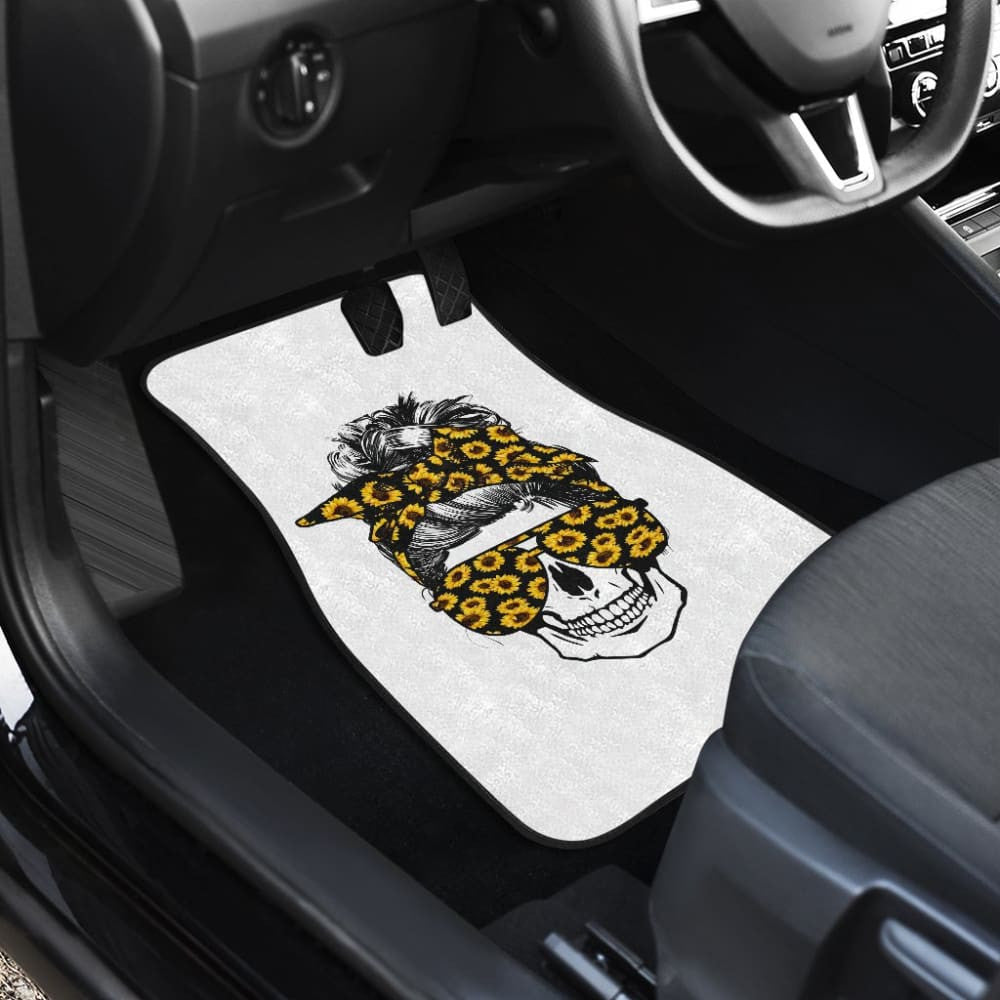 Amazing Skulls With Glasses And Bandana Sunflower Car Floor Mats