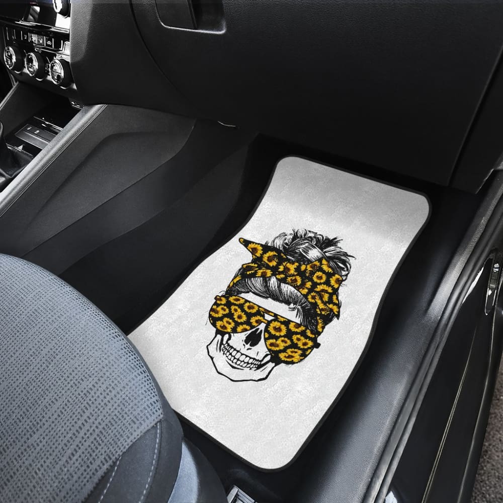 Amazing Skulls With Glasses And Bandana Sunflower Car Floor Mats