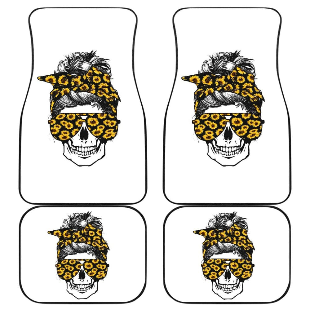 Amazing Skulls With Glasses And Bandana Sunflower Car Floor Mats