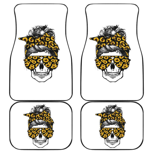 Amazing Skulls With Glasses And Bandana Sunflower Car Floor Mats