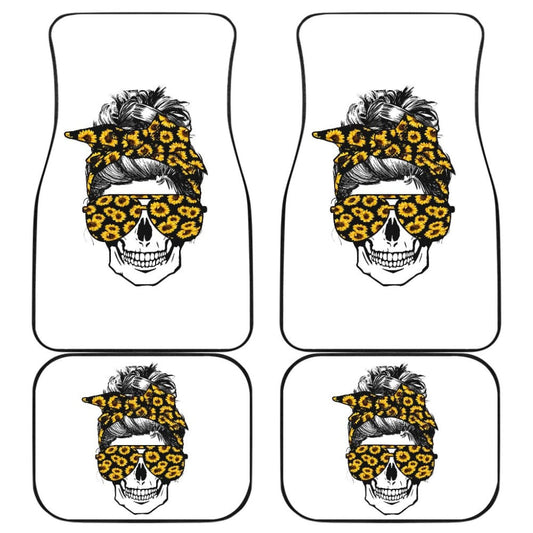Amazing Skulls With Glasses And Bandana Sunflower Car Floor Mats