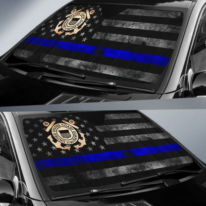 Thin Blue Line American Flag US Coast Guard Car Auto Sun Shades Custom