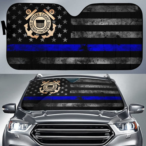 Thin Blue Line American Flag US Coast Guard Car Auto Sun Shades Custom