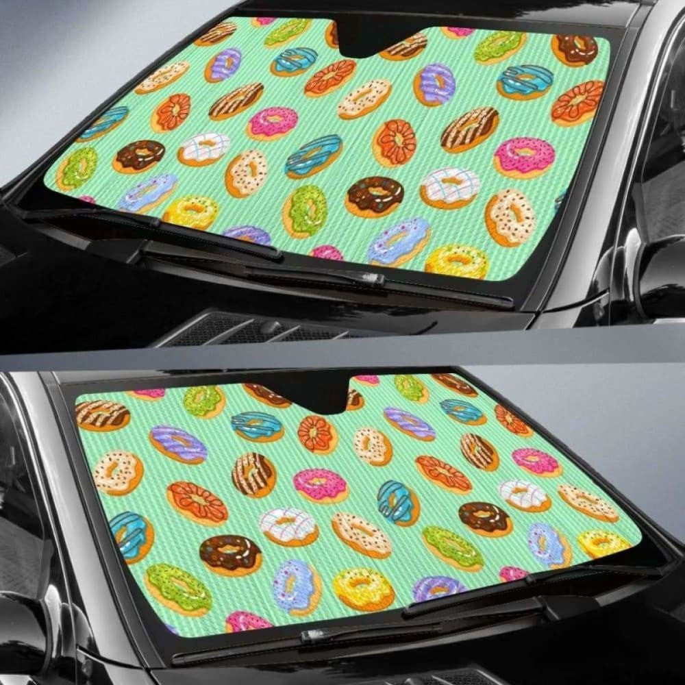 Colorful Donut Pattern Green Background Car Auto Sun Shades