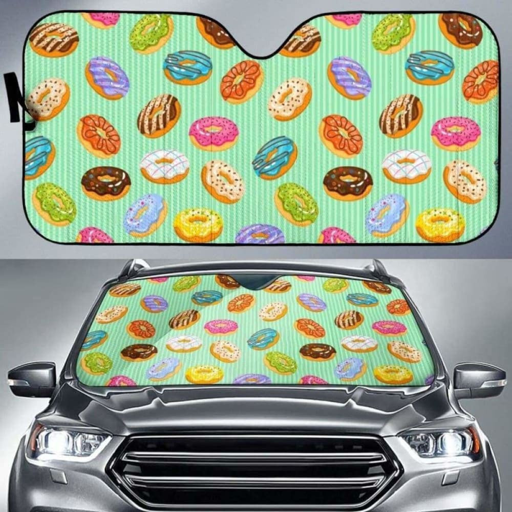 Colorful Donut Pattern Green Background Car Auto Sun Shades