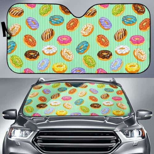 Colorful Donut Pattern Green Background Car Auto Sun Shades