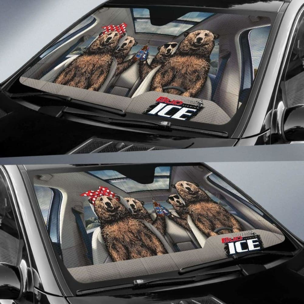 Family Bear Drink Beer Bud Ice Car Sun Shade Funny