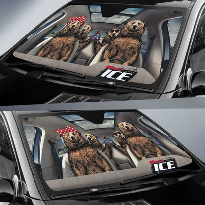 Family Bear Drink Beer Bud Ice Car Sun Shade Funny