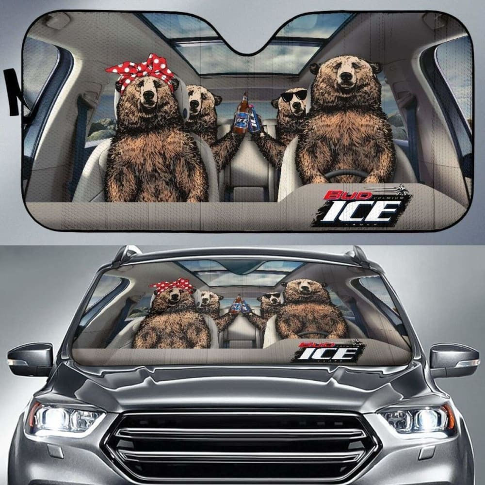 Family Bear Drink Beer Bud Ice Car Sun Shade Funny