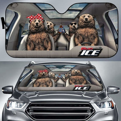 Family Bear Drink Beer Bud Ice Car Sun Shade Funny