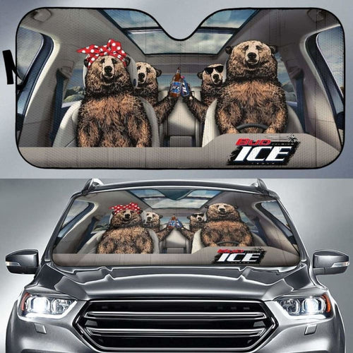 Family Bear Drink Beer Bud Ice Car Sun Shade Funny