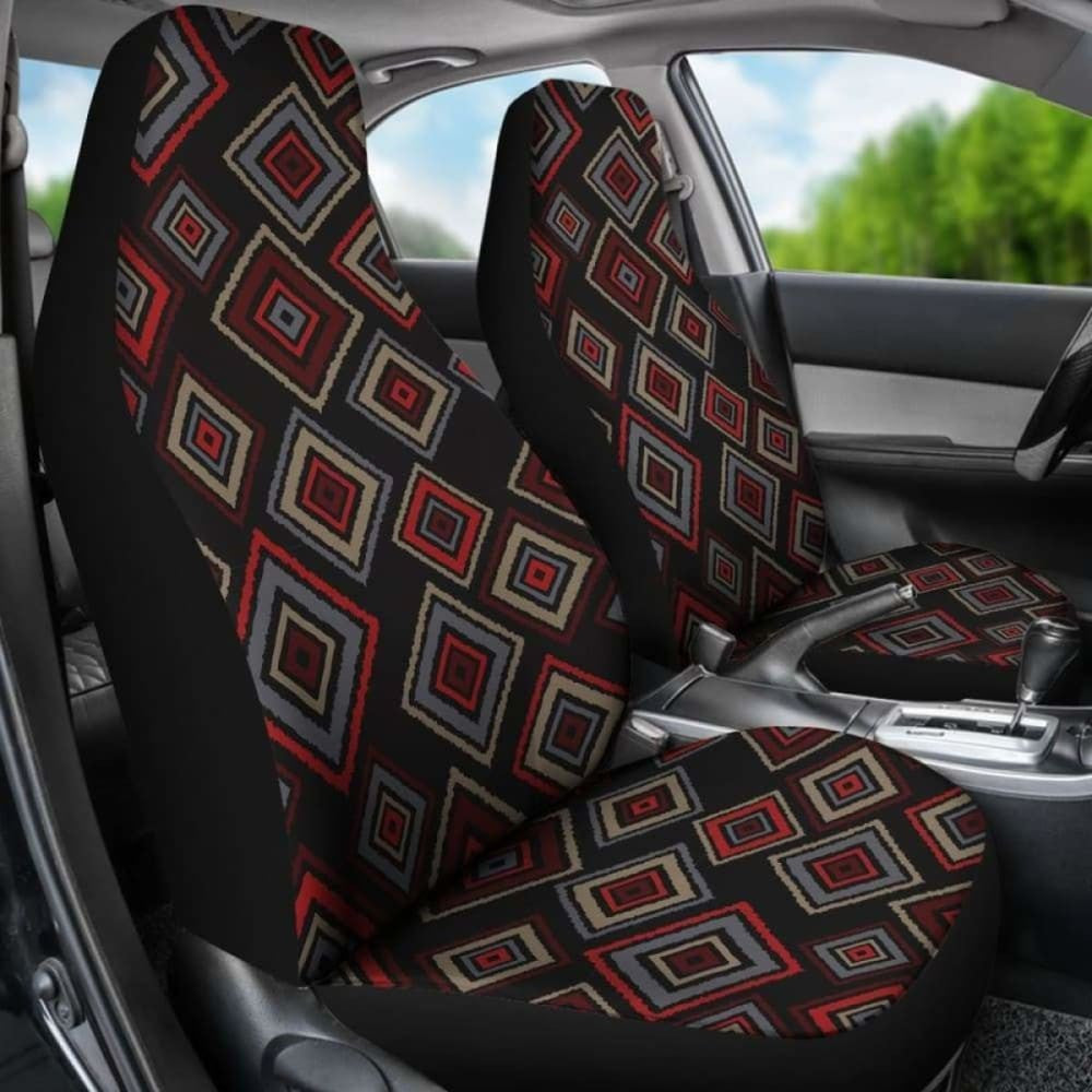 Red, Black, Gray Geometric Diamond Retro Ethnic Pattern Car Seat Covers
