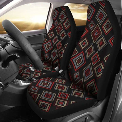 Red, Black, Gray Geometric Diamond Retro Ethnic Pattern Car Seat Covers