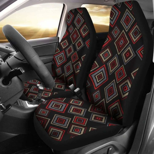 Red, Black, Gray Geometric Diamond Retro Ethnic Pattern Car Seat Covers