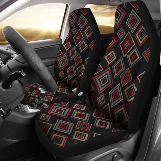 Red, Black, Gray Geometric Diamond Retro Ethnic Pattern Car Seat Covers