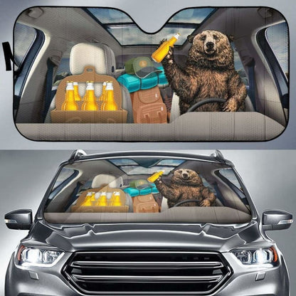 Funny Bear Camping Drink Beer Car Sun Shade Idea