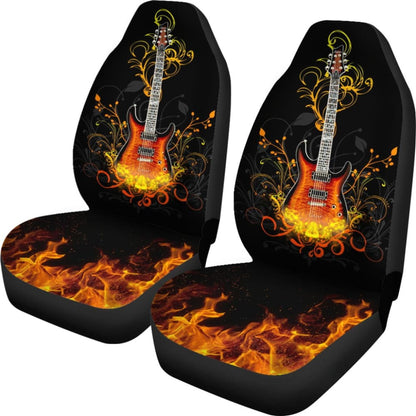 Electric Guitar Rocking In Fire Car Seat Covers