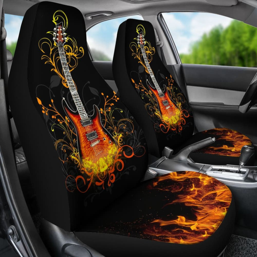 Electric Guitar Rocking In Fire Car Seat Covers