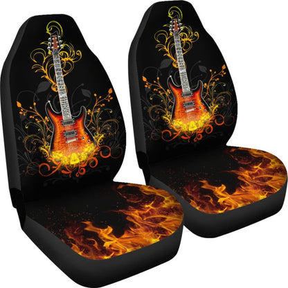 Electric Guitar Rocking In Fire Car Seat Covers