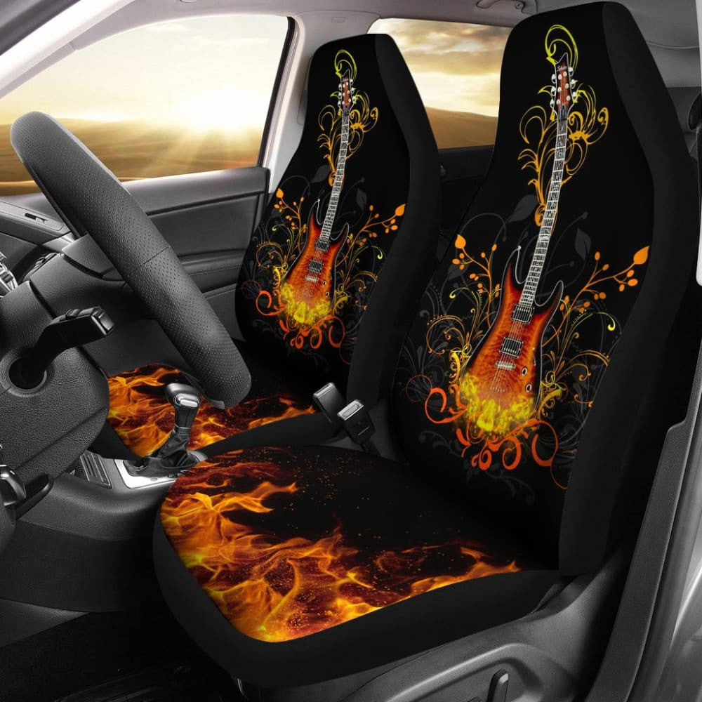 Electric Guitar Rocking In Fire Car Seat Covers