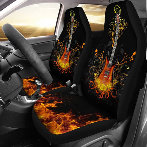 Electric Guitar Rocking In Fire Car Seat Covers