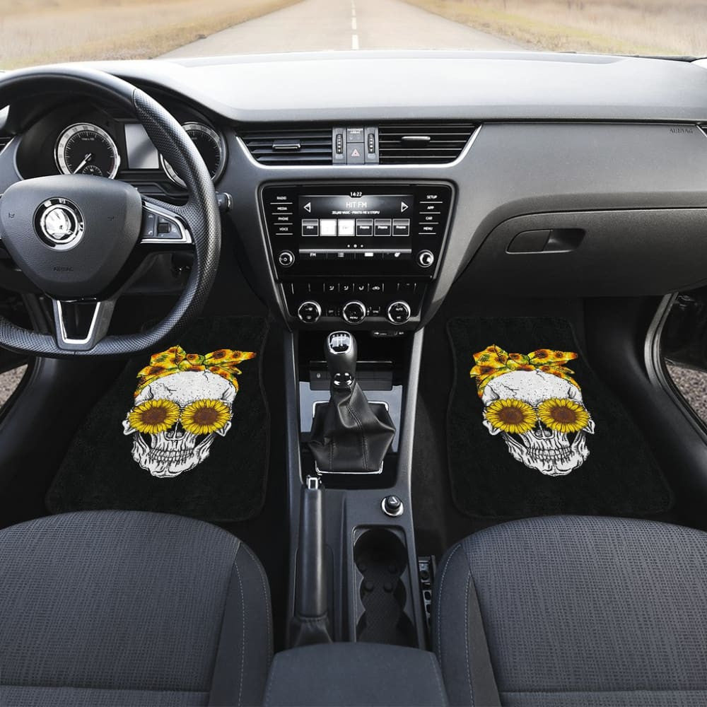 Sunflower Sunshine Skulls Car Floor Mats