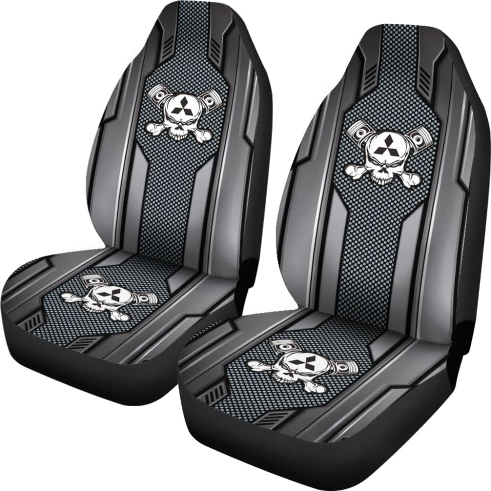 Black Grey Mechanic Skull Mitsubishi Car Seat Covers