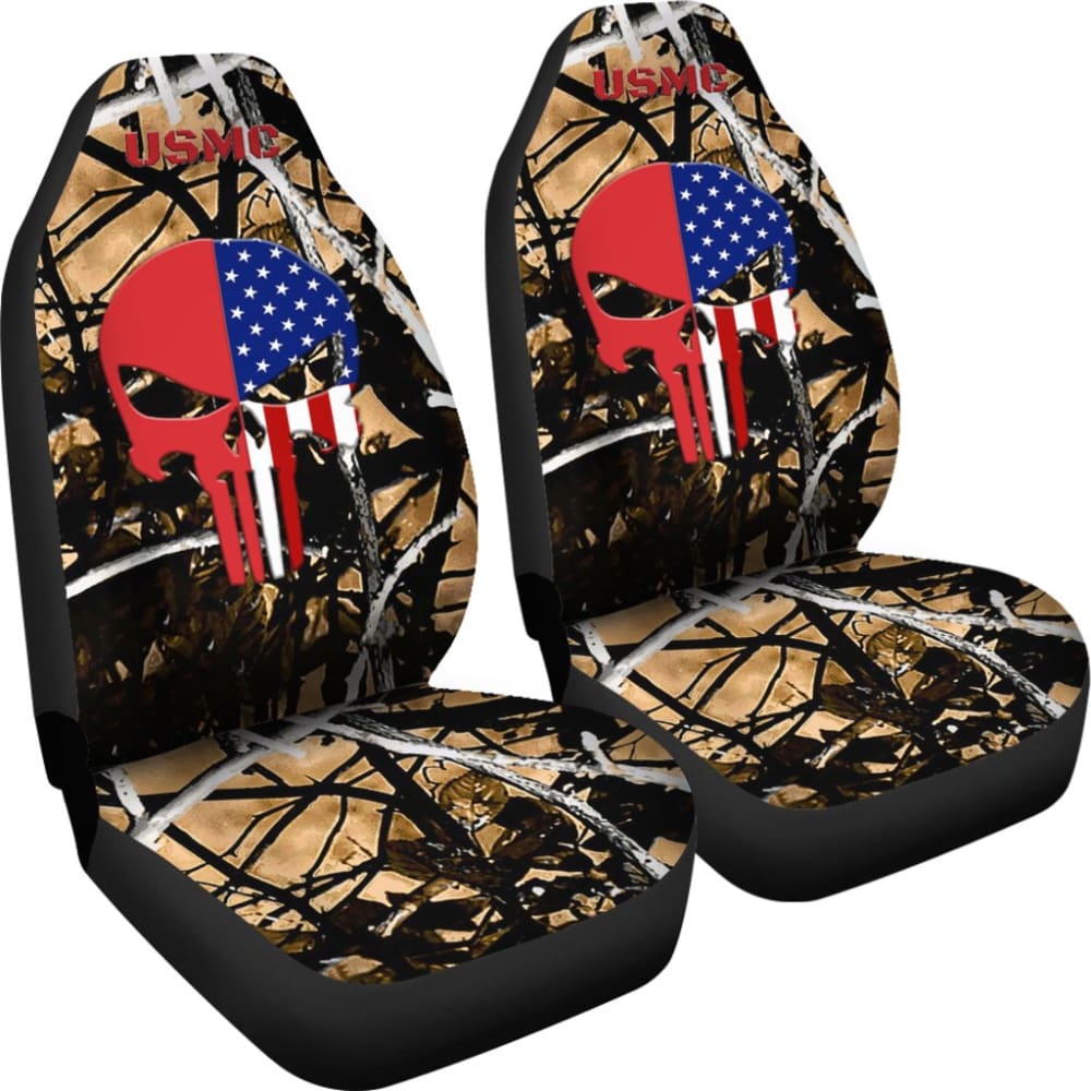 Outshine Camouflage US Marine Corps Custom American Flag Punisher Car Seat Covers