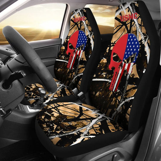 Outshine Camouflage US Marine Corps Custom American Flag Punisher Car Seat Covers