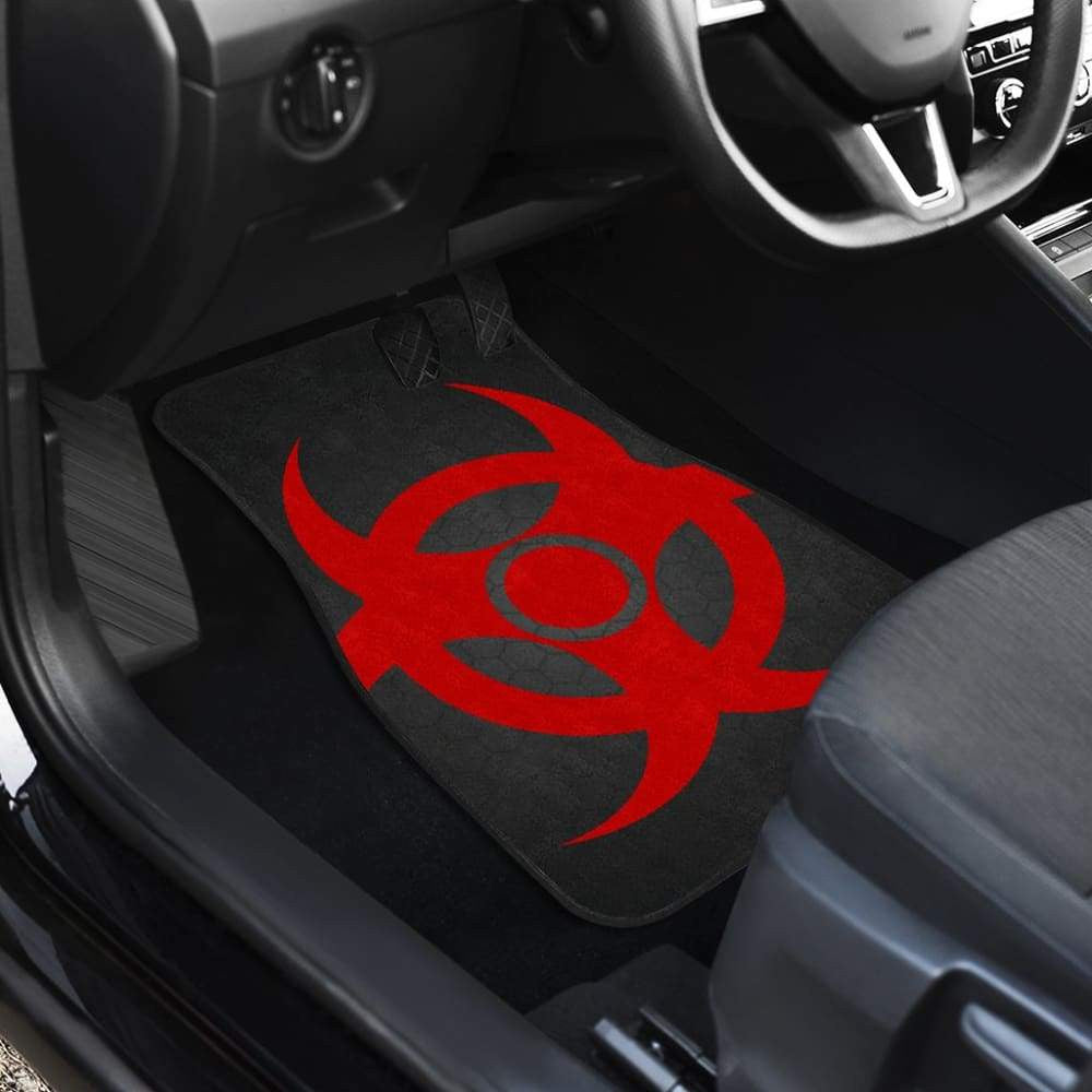Red Biohazard Warning Black Background Car Floor Mats