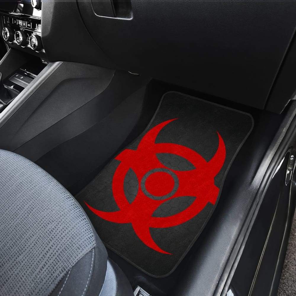 Red Biohazard Warning Black Background Car Floor Mats