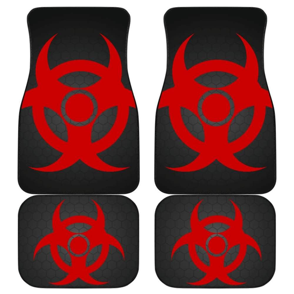 Red Biohazard Warning Black Background Car Floor Mats