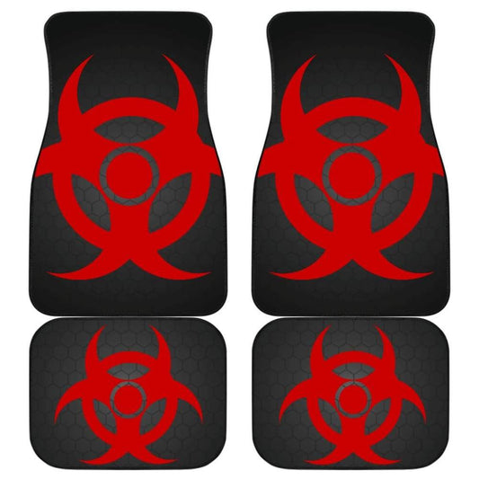 Red Biohazard Warning Black Background Car Floor Mats