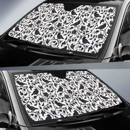 Crow Dark Floral Pattern Car Auto Sun Shades