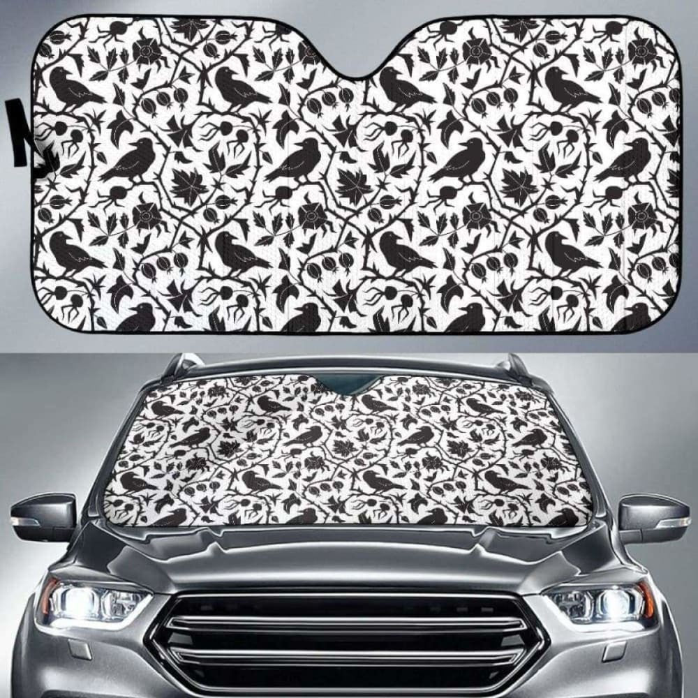 Crow Dark Floral Pattern Car Auto Sun Shades