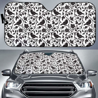 Crow Dark Floral Pattern Car Auto Sun Shades