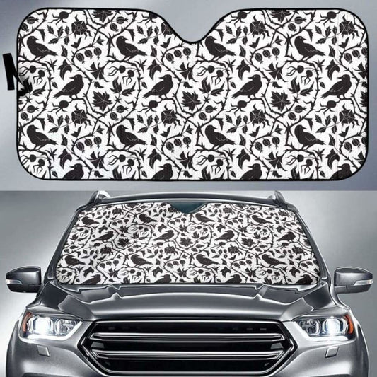 Crow Dark Floral Pattern Car Auto Sun Shades