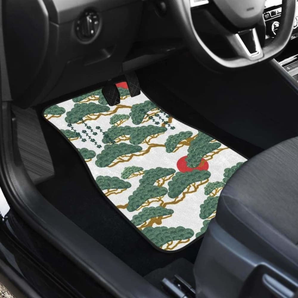 Bonsai Red Sun Japanese Pattern Front And Back Car Mats