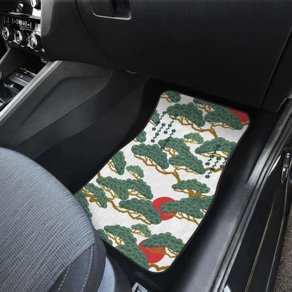 Bonsai Red Sun Japanese Pattern Front And Back Car Mats