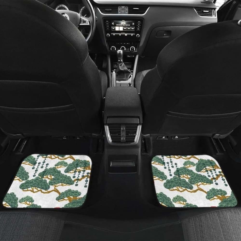 Bonsai Red Sun Japanese Pattern Front And Back Car Mats
