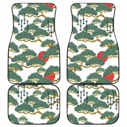 Bonsai Red Sun Japanese Pattern Front And Back Car Mats