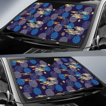 Blue Japanese Pattern Cloud Wave Flower Car Auto Sun Shades