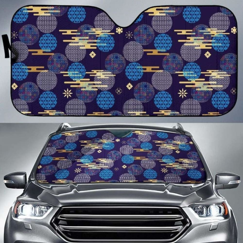 Blue Japanese Pattern Cloud Wave Flower Car Auto Sun Shades