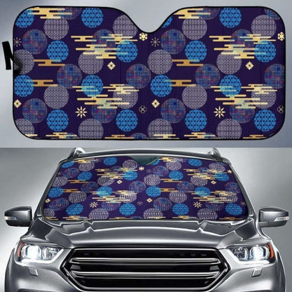 Blue Japanese Pattern Cloud Wave Flower Car Auto Sun Shades