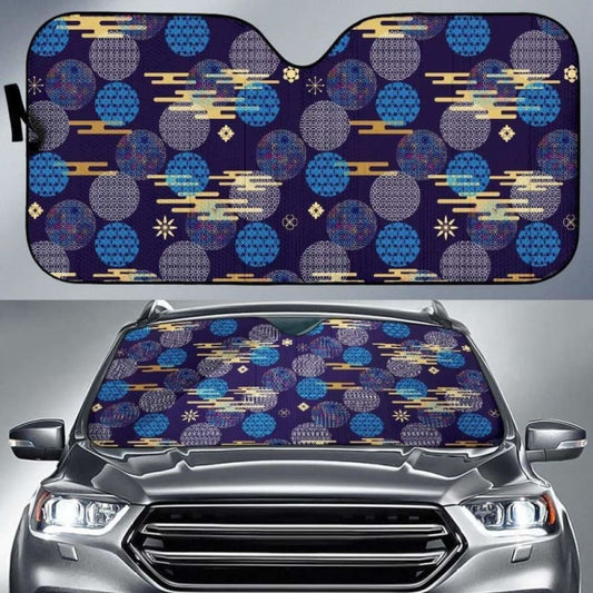 Blue Japanese Pattern Cloud Wave Flower Car Auto Sun Shades