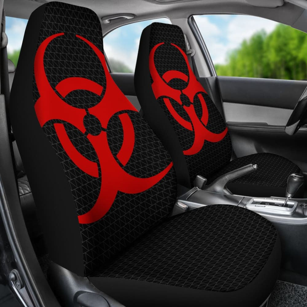 Red Biohazard Sign Black Background Car Seats Covers