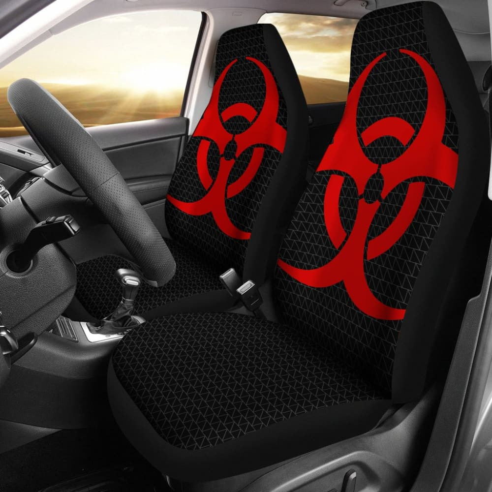 Red Biohazard Sign Black Background Car Seats Covers