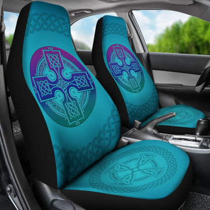 Celtic Circle Cross Car Seat Covers Set Purple and Blue