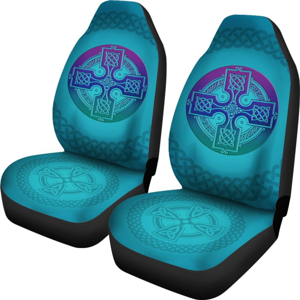 Celtic Circle Cross Car Seat Covers Set Purple and Blue